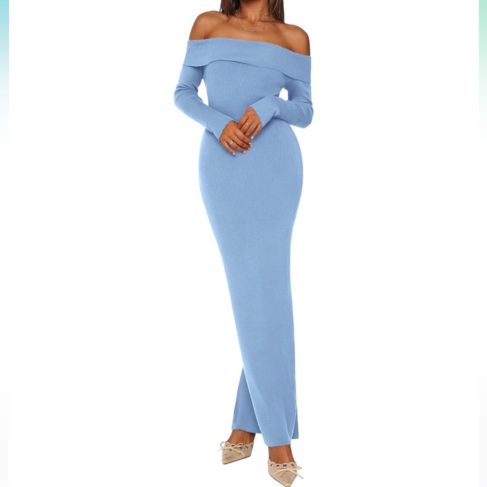 Baby Blue off the shoulder Maxi Bodycon Dress